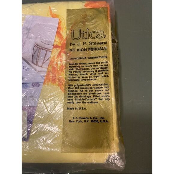 Vintage Made in USA Floral Yellow Print Twin Flat Sheet No Iron Percale Utica J. - Picture 3 of 4